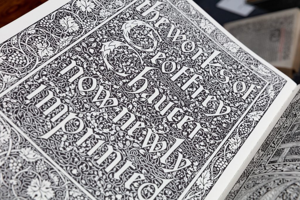 Close up image of the Works of Geoffrey Chaucer by Kelmscott Press