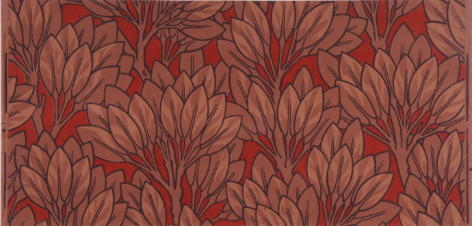 Sprigs of light brown bay leaves on red background