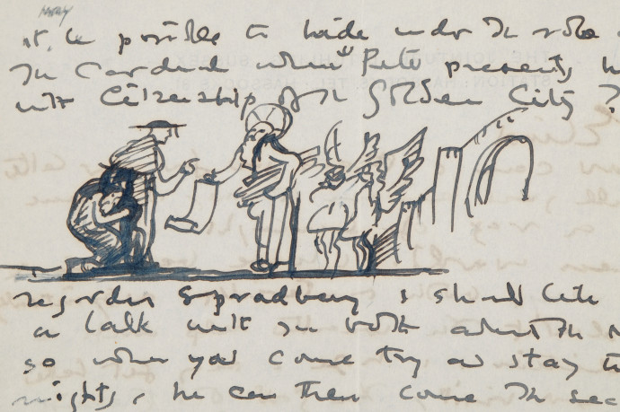 Letter with drawing of men and angels