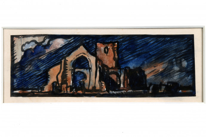 Ruined church against blue sky