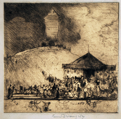 Print of figures on a carousel