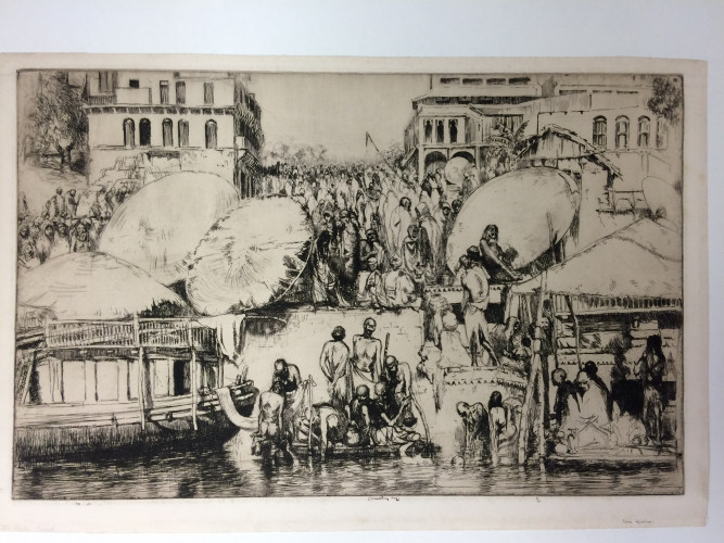 crowd of people on river front some bathing