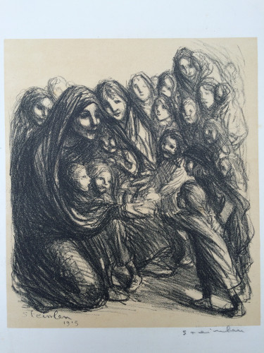 kneeling woman surrounded by children