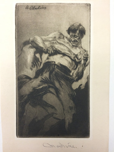 two men without shirts wrestling