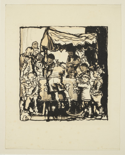 group of children surrounding an ice cream stall