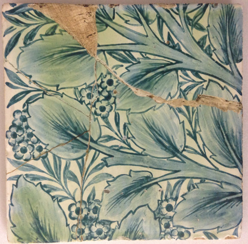 tile, handpainted with bay and willow design