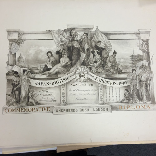 diploma with symbolic representations of britain and japan