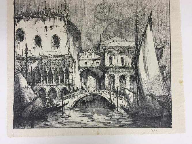 two bridges seen from canal with boats