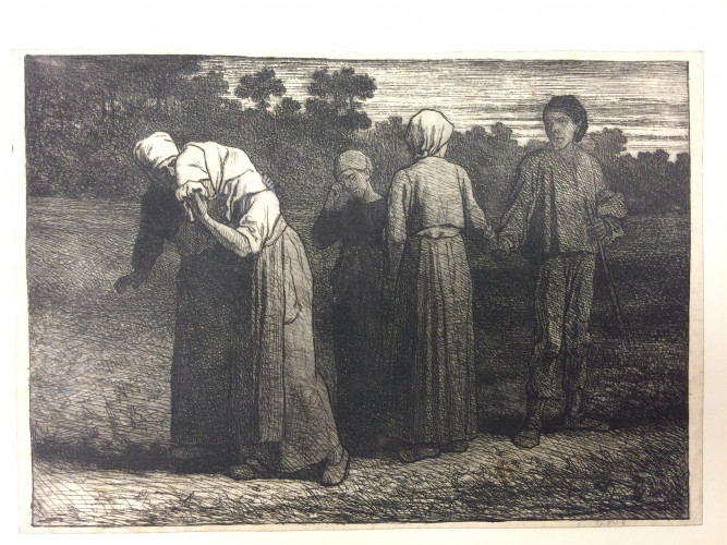 four women saying goodbye to man on road, some cry