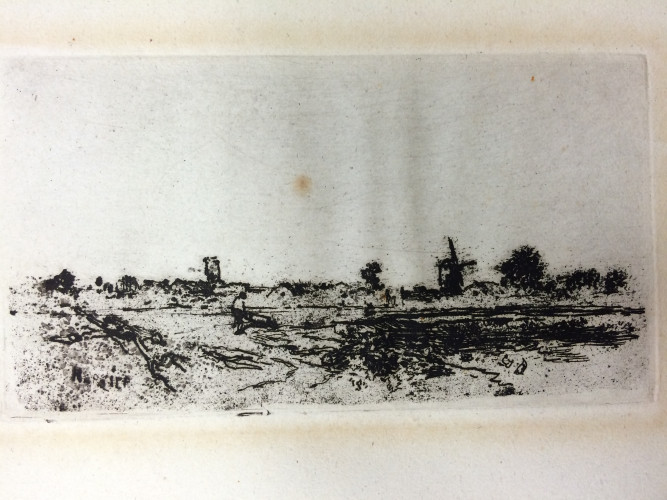 open landscape with windmill and few trees