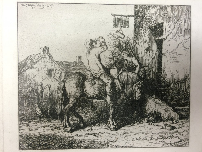 man on horse drinking