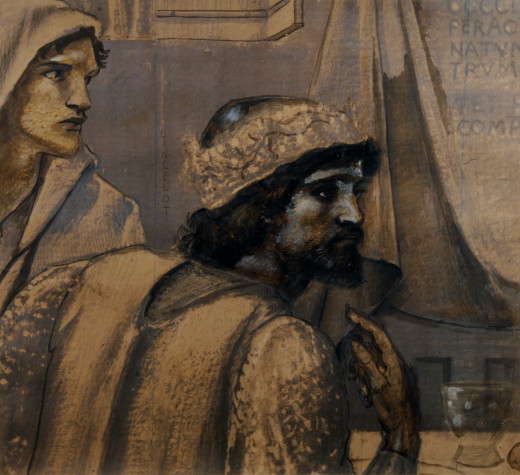 Cartoon for a tapestry of Sir Lancelot & Ector de Marys