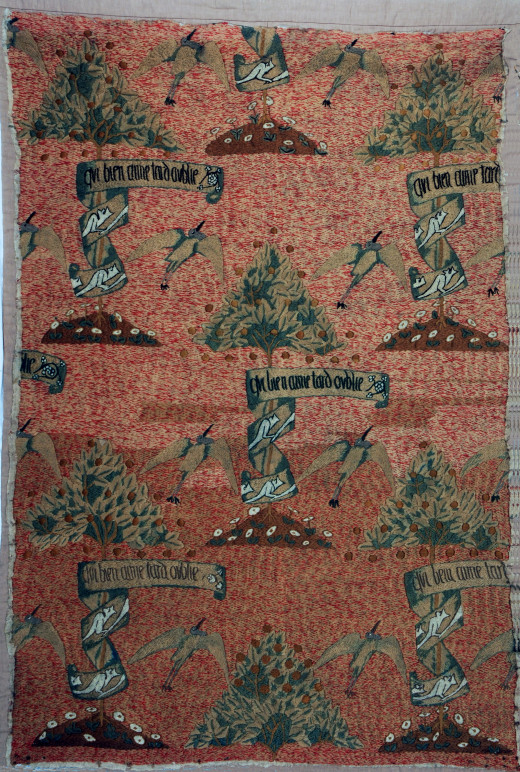Embroidered hanging featuring birds and trees